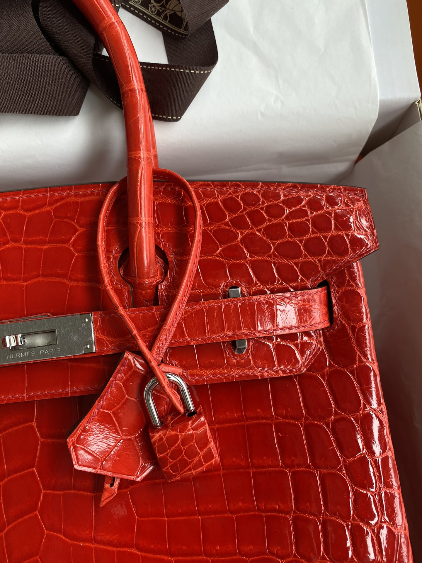 Hermes Birkin 30CM Handmade Bag In Red Crocodile Niloticus Shiny Skin